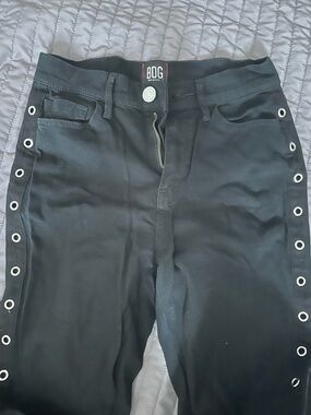 BDG Black High-Rise Cropped Twig Jeans with Red Stitch Accent